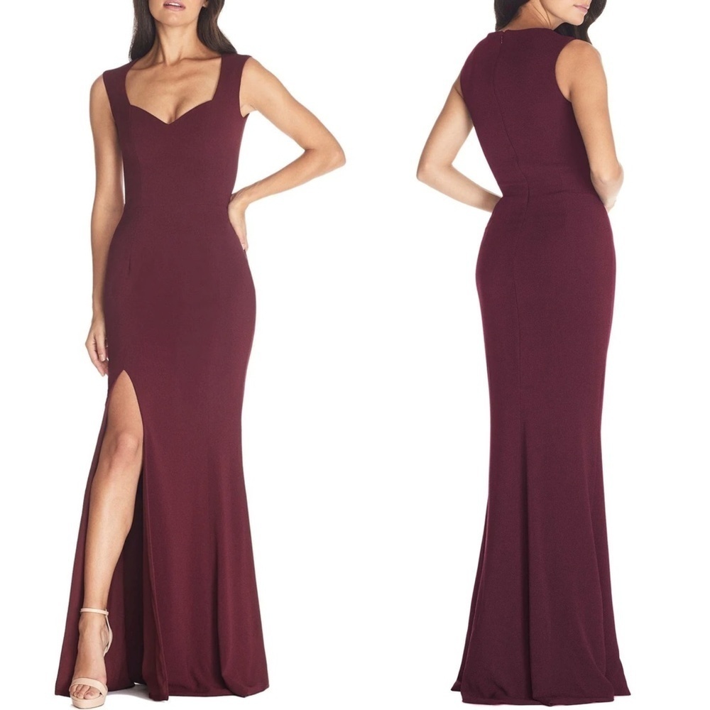 NEW Dress the Population Monroe Sweetheart Neckline Crepe Gown in Burgundy Sz. S